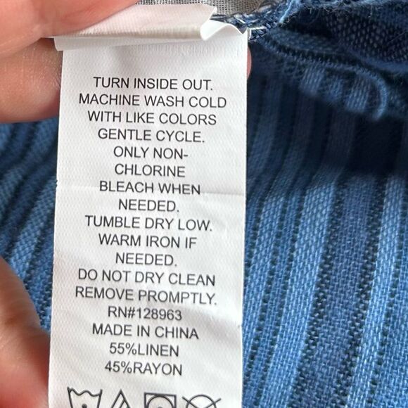 Indigo Rein Blue Linen Blend Belted Split Hem Wide Leg Pants Size Large - Picture 8 of 9